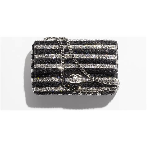 chanel schwarz silber|Evening bag, Strass, silver.